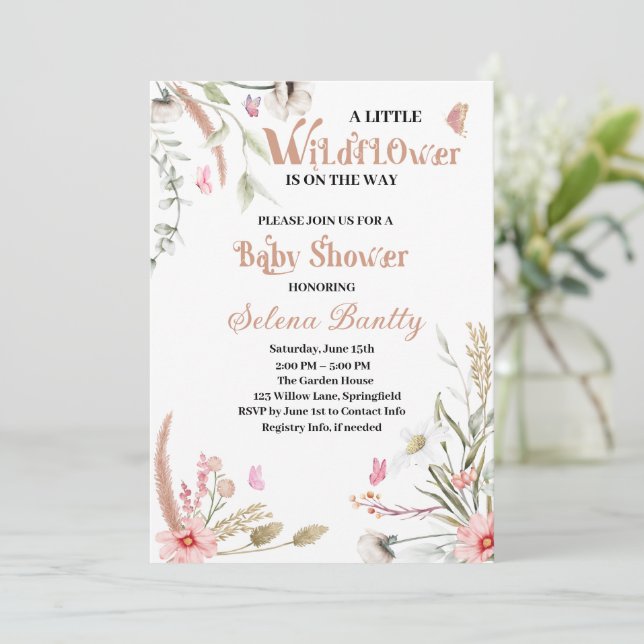 A Little Wildflower Baby Girl Shower  Invitation (Standing Front)