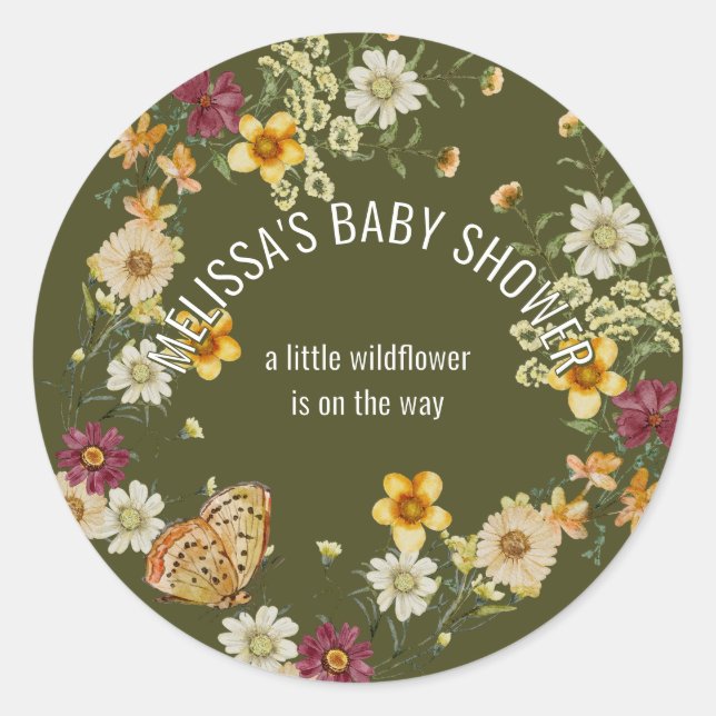 A little wildflower baby shower classic round sticker (Front)