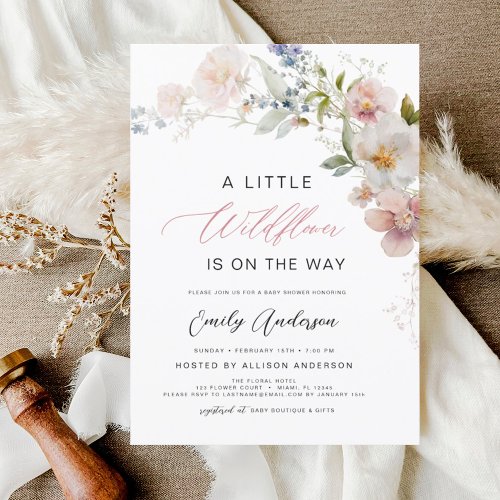 A Little Wildflower Baby Shower Elegant Floral Invitation