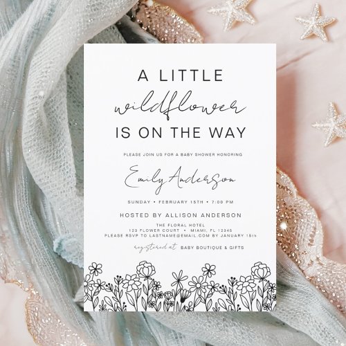 Wildflower Neutral Floral or wildflower baby shower invitation
