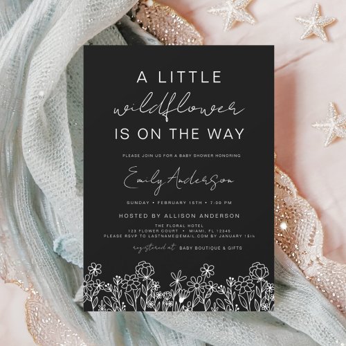 Wildflower Neutral Floral or wildflower baby shower invitation