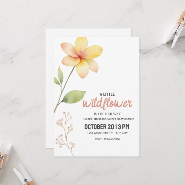 A Little Wildflower Baby Shower Invitation (Front/Back In Situ)