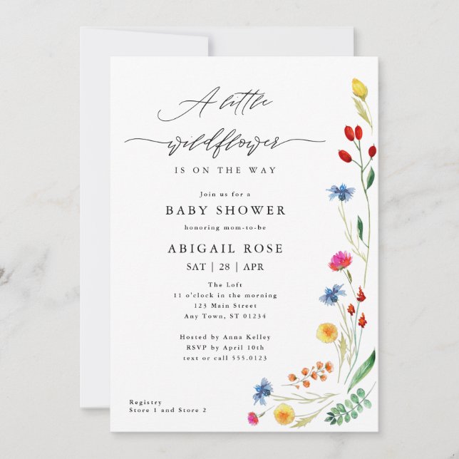 A Little Wildflower Baby Shower, Meadow Wildflower Invitation (Front)