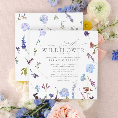 A Little Wildflower Blue Floral Summer Baby Shower Invitation