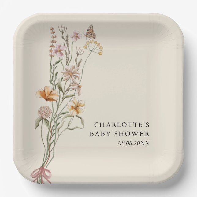 A Little Wildflower Boho Baby Shower Paper Plates (Front)