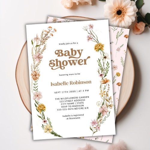 A Little Wildflower Boho Chic Girl Baby Shower Invitation