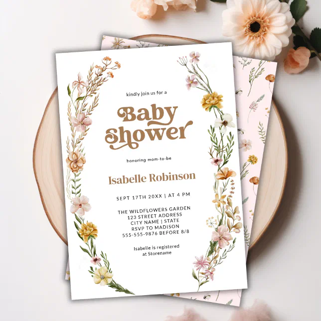 A Little Wildflower Boho Chic Girl Baby Shower Invitation | Zazzle