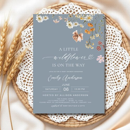 Wildflower Blue Floral or wildflower baby shower invitation