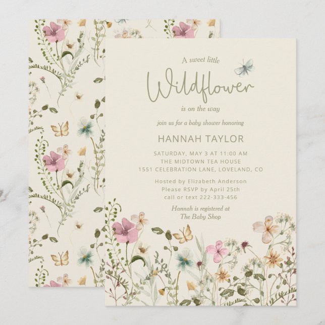 A Little Wildflower Boho Girl Baby Shower Invitation (Front/Back)