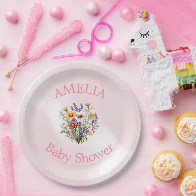 A Little Wildflower Boho Nature Girl Baby Shower Paper Plates (Party)