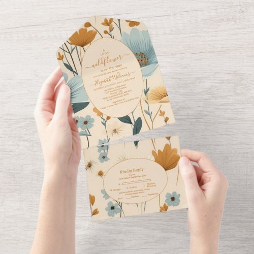 A Little Wildflower Boho Nature Theme Baby Shower  All In One Invitation