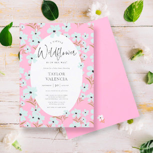 A Little Wildflower Boho Pink Girl Baby Shower Invitation