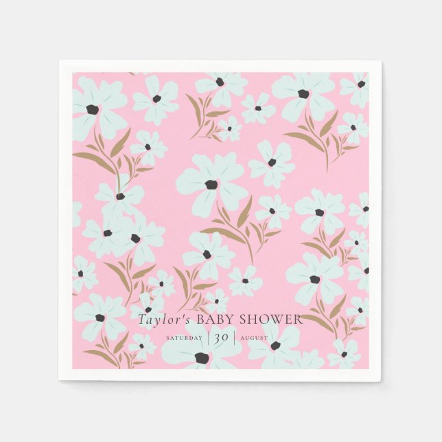 A Little Wildflower Boho Pink Girl Baby Shower Napkins (Front)