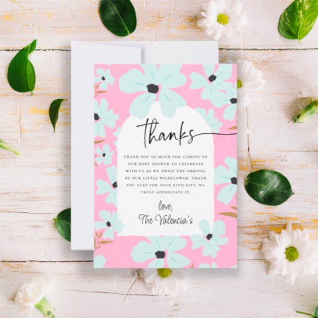 A Little Wildflower Boho Pink Girl Baby Shower Thank You Card (Creator Uploaded)
