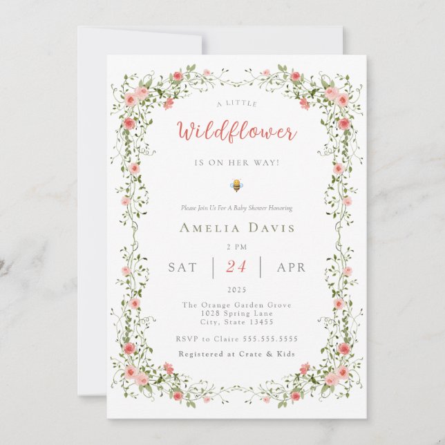 A Little Wildflower Boho Red Floral Baby Shower Invitation (Front)