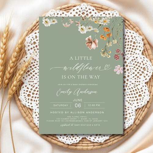 Wildflower Sage green Floral or wildflower baby shower invitation
