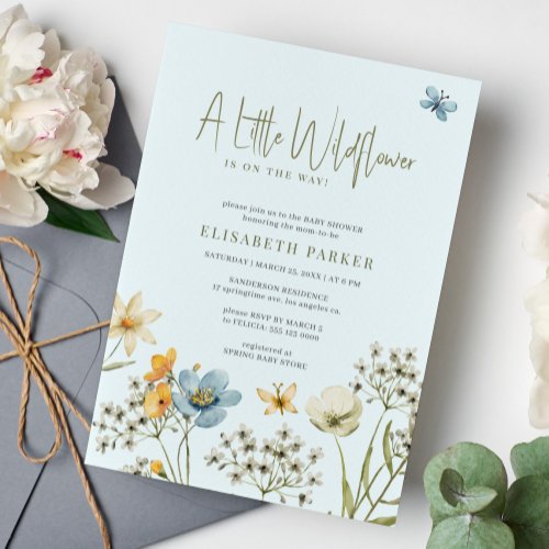 A little wildflower boho spring floral baby shower invitation