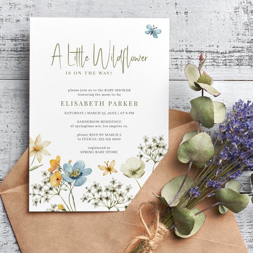 A little wildflower boho spring floral baby shower invitation