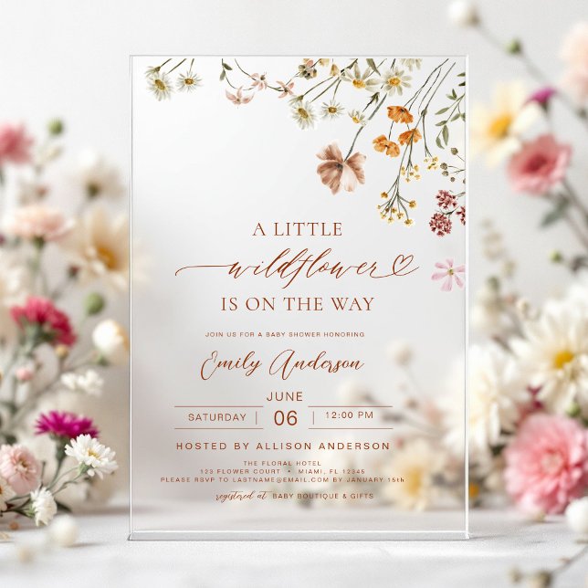A Little Wildflower Boho Terracotta Baby Shower Acrylic Invitations (Creator Uploaded)