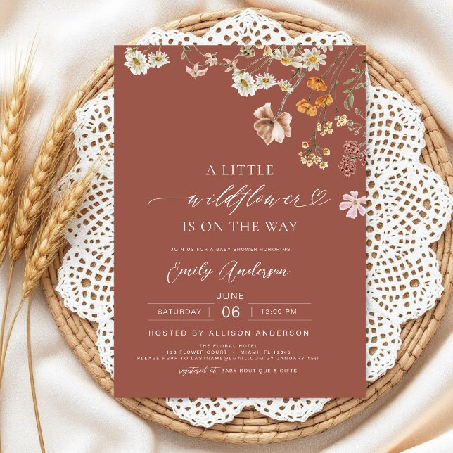 A Little Wildflower Boho Terracotta Baby Shower Invitation (Creator Uploaded)