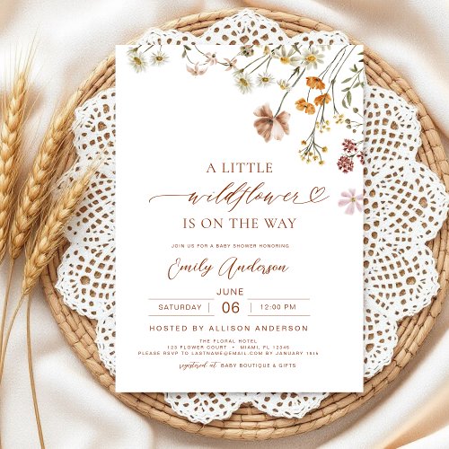 Wildflower Terracotta Floral or wildflower baby shower invitation