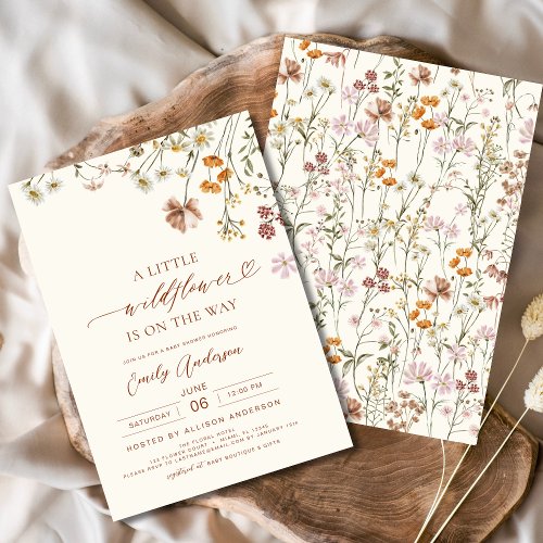 Wildflower Neutral Floral or wildflower baby shower invitation