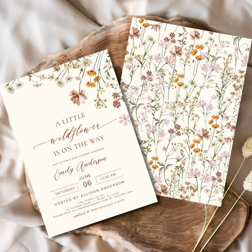 Wildflower Neutral Floral or wildflower baby shower invitation