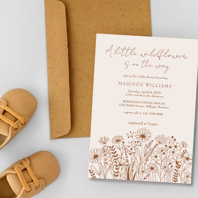 A Little Wildflower Boho Terracotta Baby Shower Invitation (Creator Uploaded)