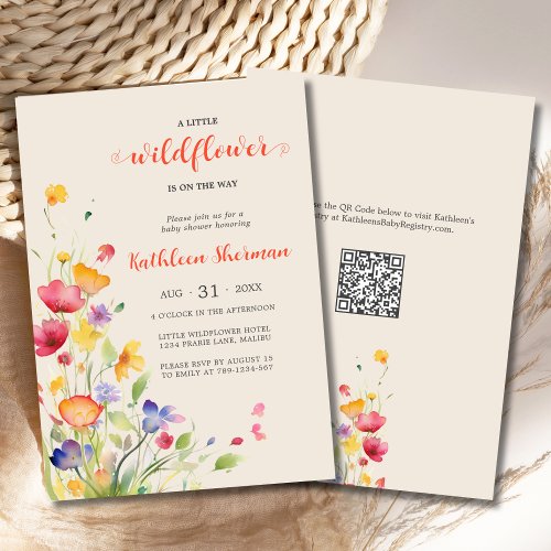 A Little Wildflower BOHO Watercolor Baby Shower Invitation