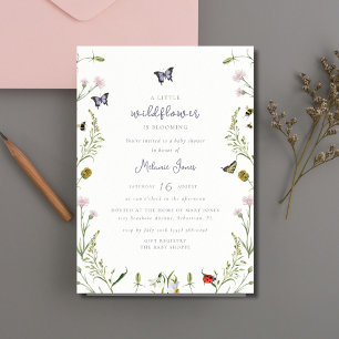 A Little Wildflower Butterfly Baby Shower Invitation