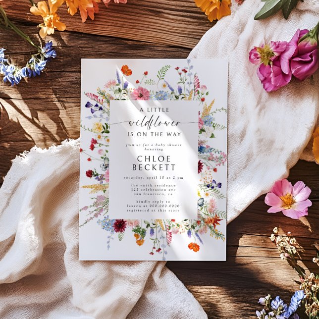 A Little Wildflower Colorful Floral Baby Shower Invitation (Creator Uploaded)