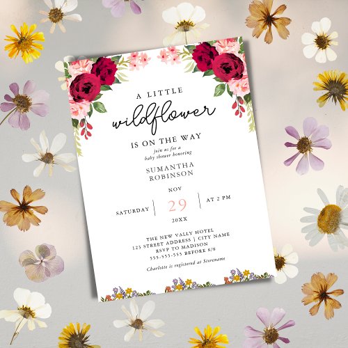 A little wildflower elegant floral baby shower invitation