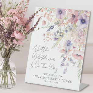A Little Wildflower Floral Baby Shower Welcome Pedestal Sign