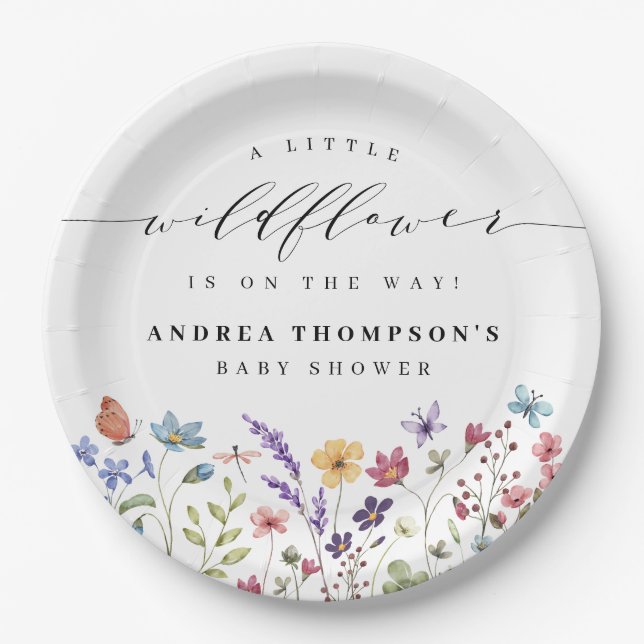 A little Wildflower Floral Garden Girl Baby Shower Paper Plates (Front)