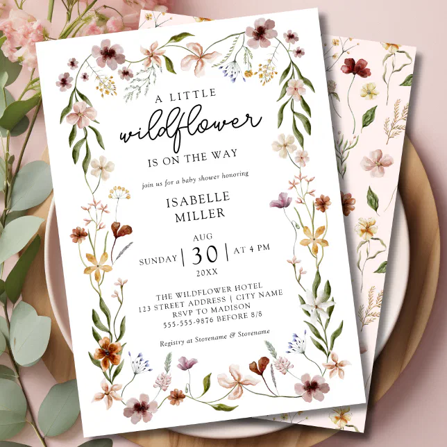 A Little Wildflower Floral Girl Baby Shower Invitation | Zazzle