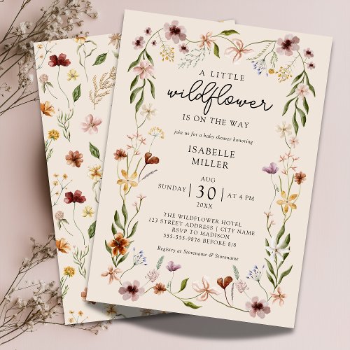 A Little Wildflower Floral Neutral Baby Shower Invitation
