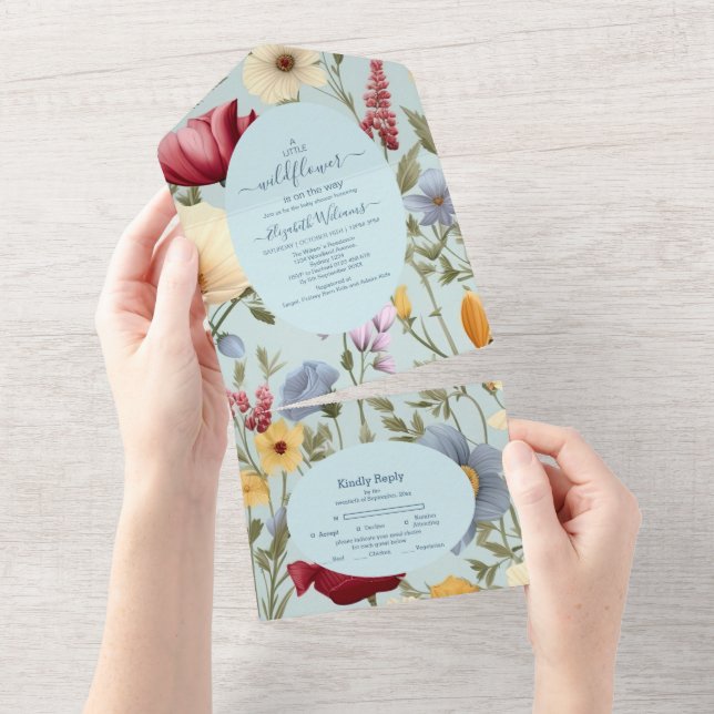 A Little Wildflower Girl Baby Blue Shower All In One Invitation (Tearaway)