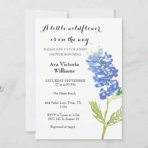 A Little Wildflower Girl Baby Shower Blue Flower Invitation