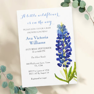 A Little Wildflower Girl Baby Shower Blue Flower Invitation