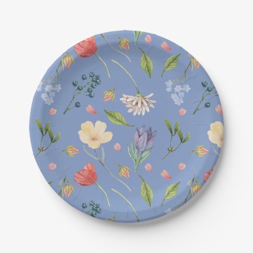 A Little Wildflower Girl Baby Shower Blue Paper Plates