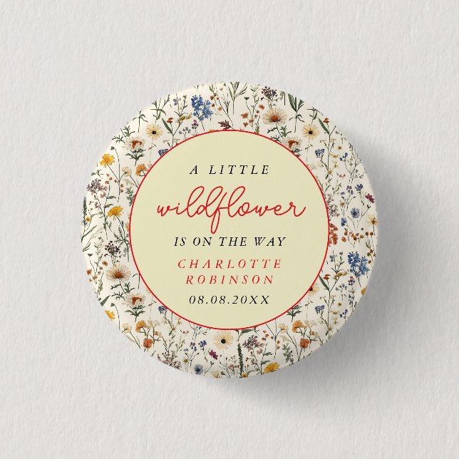 A Little Wildflower Girl Baby Shower Button (Front)
