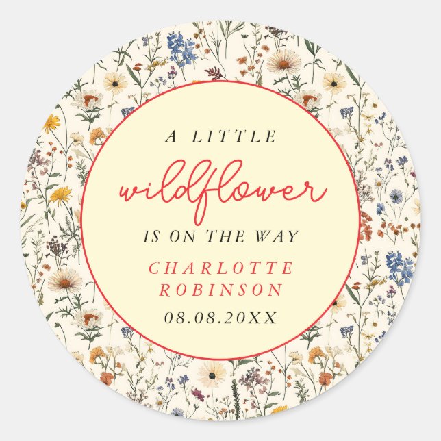 A Little Wildflower Girl Baby Shower Classic Round Sticker (Front)