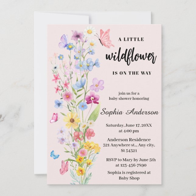 A Little Wildflower Girl Baby Shower Invitation (Front)