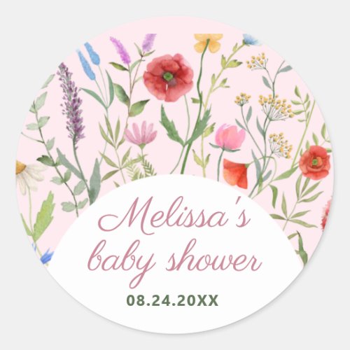 A Little Wildflower Girl Baby Shower Invitation Classic Round Sticker