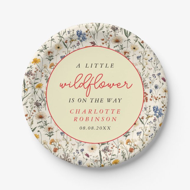 A Little Wildflower Girl Baby Shower Paper Plates (Front)