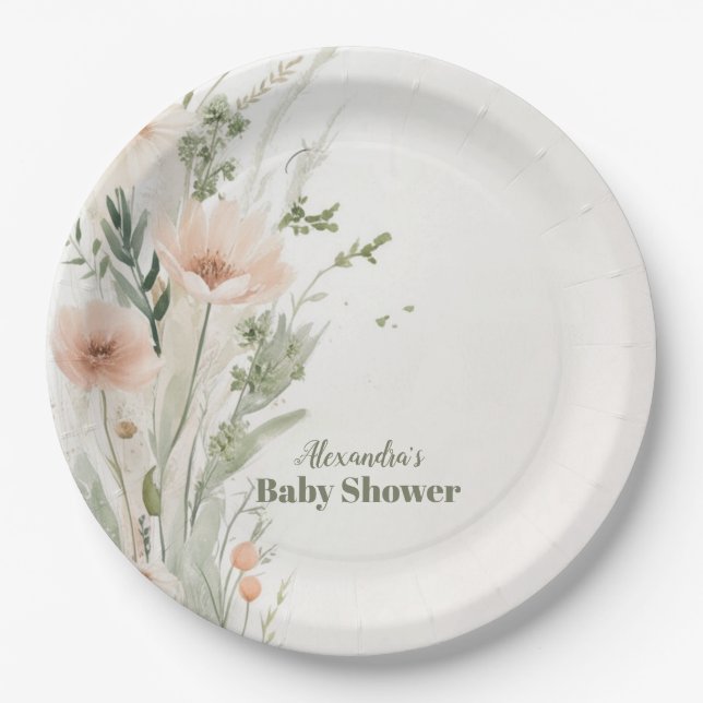 A Little Wildflower Girl  Baby Shower Paper Plates (Front)