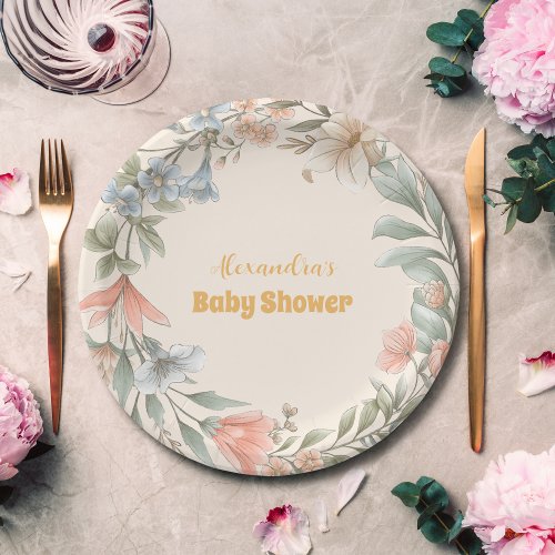 A Little Wildflower Girl Baby Shower Paper Plates