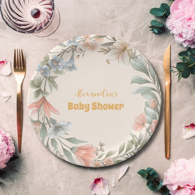 A Little Wildflower Girl Baby Shower Paper Plates (Creator Uploaded)