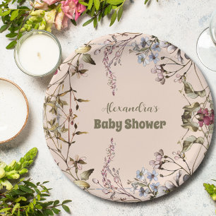 A Little Wildflower Girl Baby Shower Paper Plates