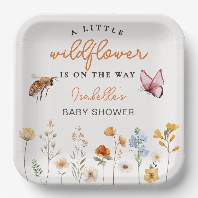 A Little Wildflower Girl Baby Shower Paper Plates (Front)